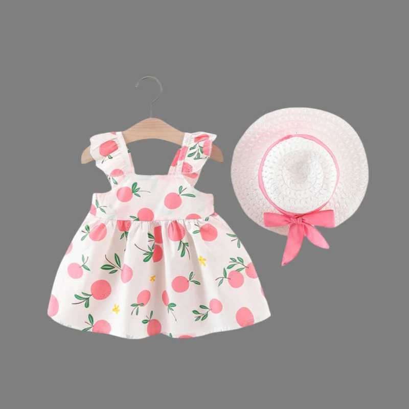 2-Piece Set of Toddler Girls Summer New Suspender Dress Childrens Babys Chest Big Bow Sweet Beach Dress with Hat Included R250707