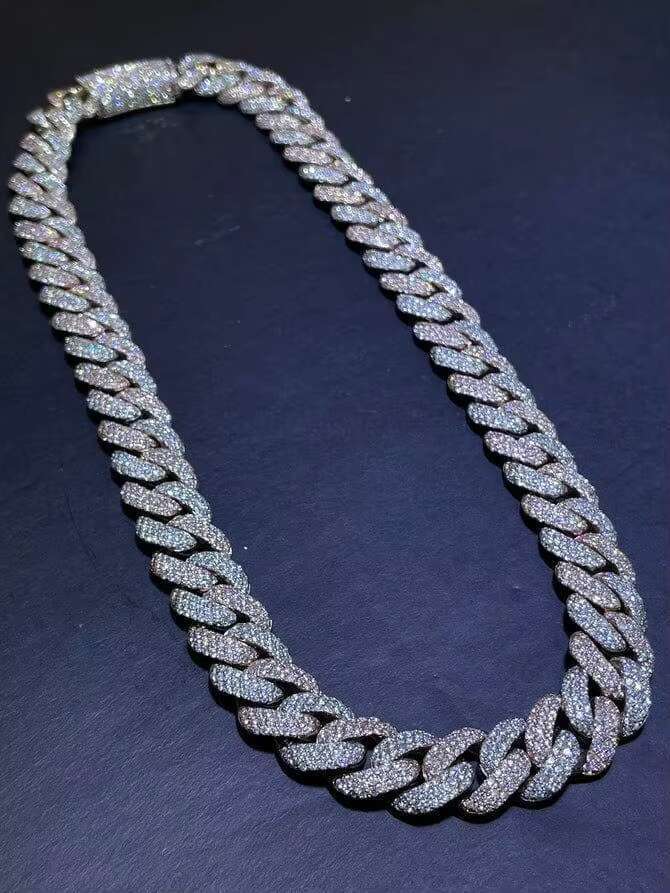 Most Affordable 16MM Round Moissanite Diamond 3 Row Iced Out Miami Cuban Link Chain for Mens From India