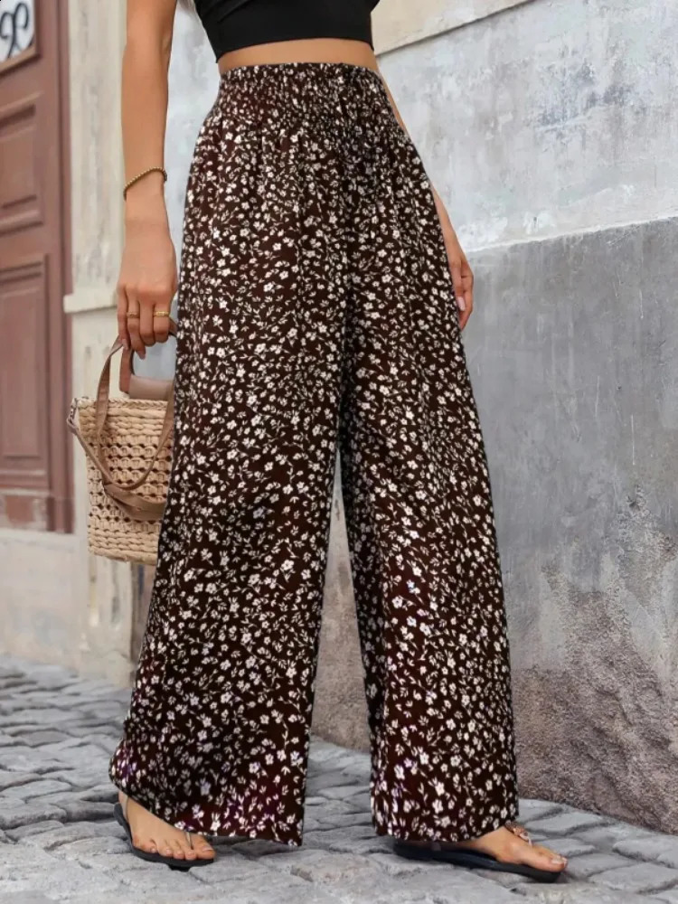 Plus Size 1XL5XL Women Fashion Floral Print Wide Leg Pants Female Casual Elegant Drawstring High Waisted Loose Long y250628