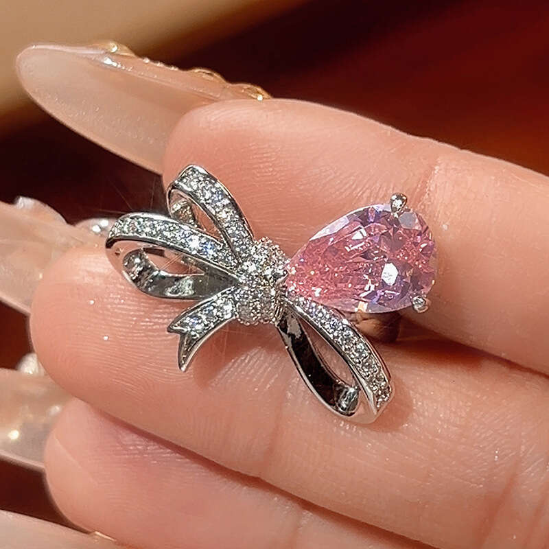 New Eco-Friendly Copper Ring For Women Bowknot Style Inlaid With Zircon Light Luxury Jewelry High-End Fashion 622
