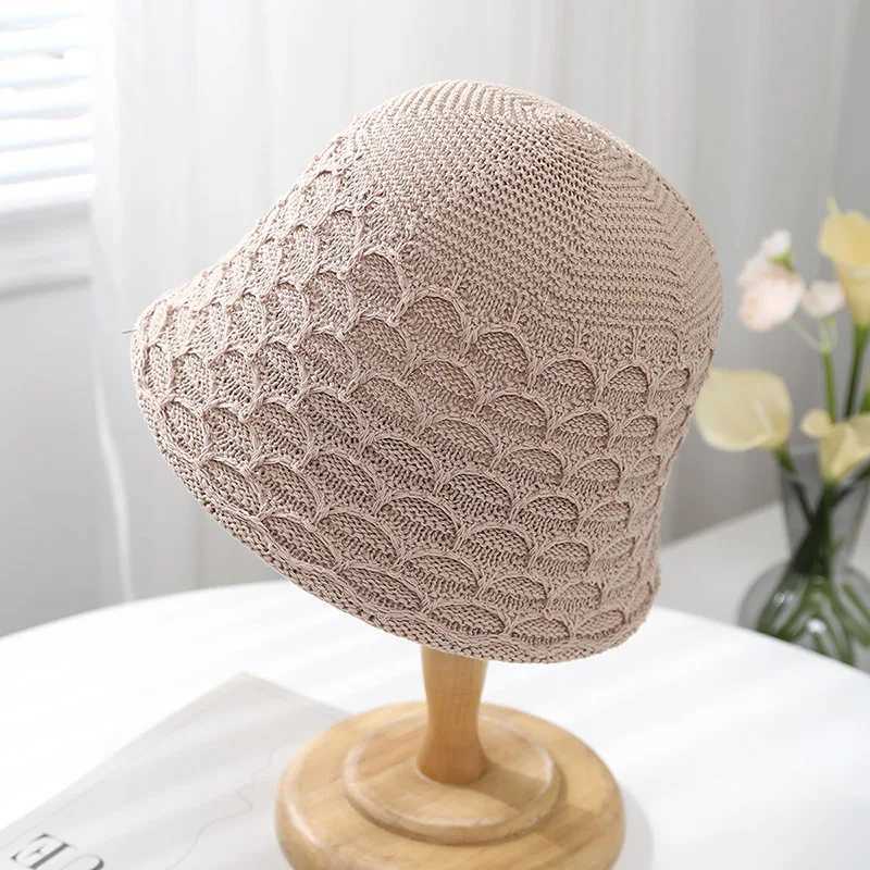 Summer Hats For Women Bucket Hat Female Hollow Shape Knitted Breathable Outdoor Sun Protection Fisherman Cap Female Korean New Y250707