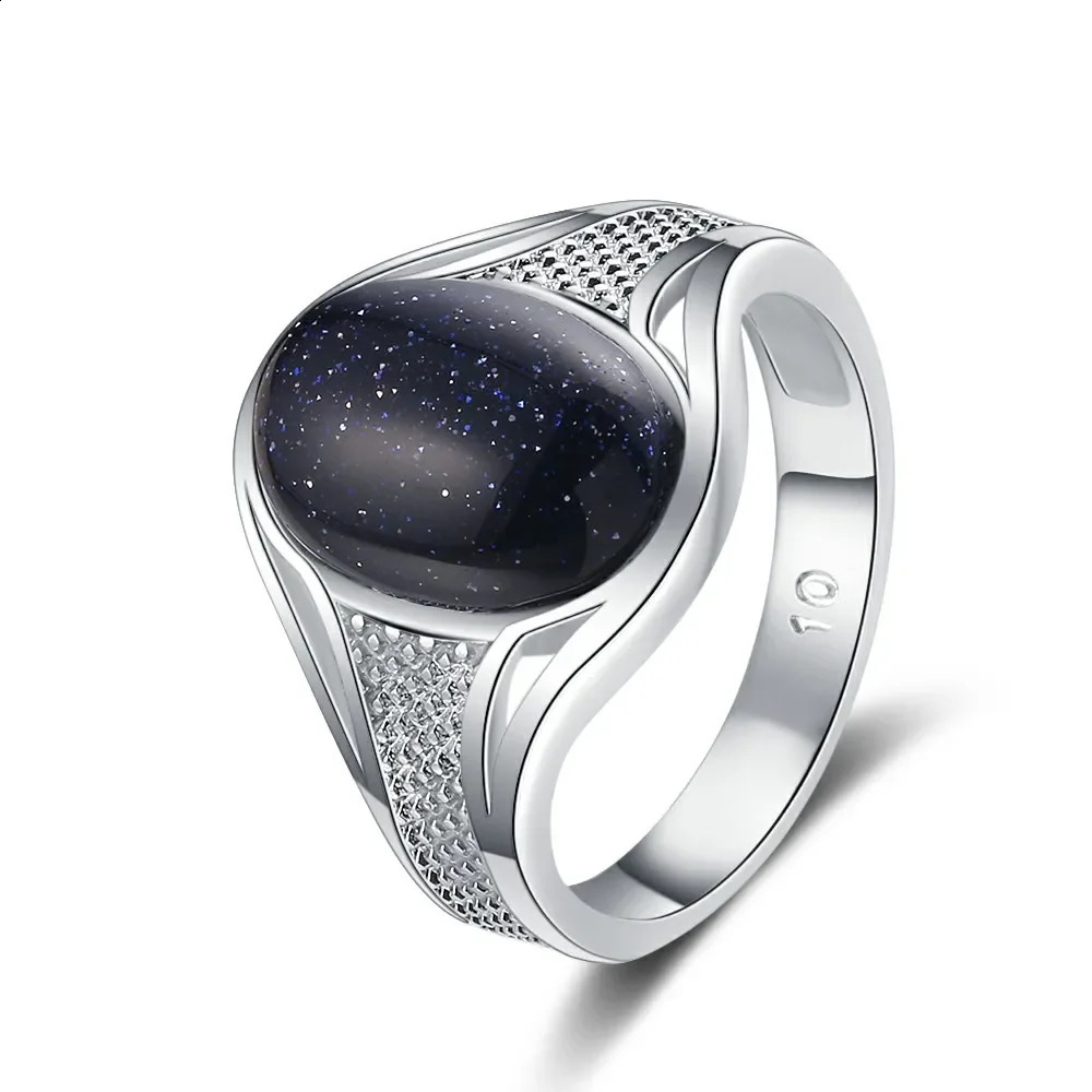 S925 Silver Jewelry Ring Natural 1014mm Big Bluesand Stone Vintage For Women Party Gifts 250624