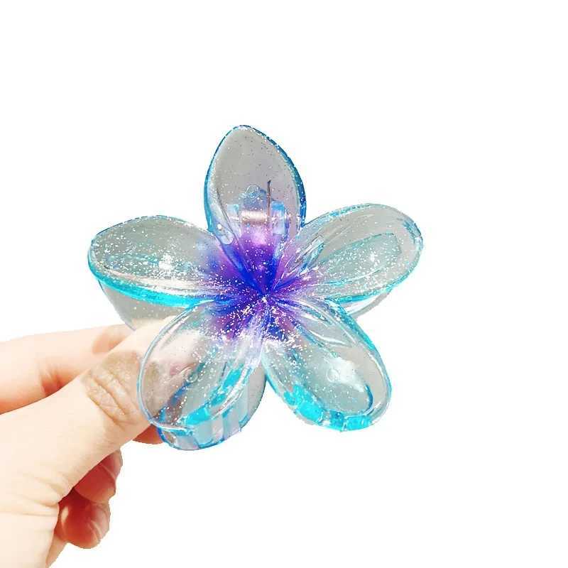 New Fashion Sparkling Flower Claw Clip for Women Transparent Sweet Ponytail Shark Clip Versatile Girl Hair Accessories Y250707