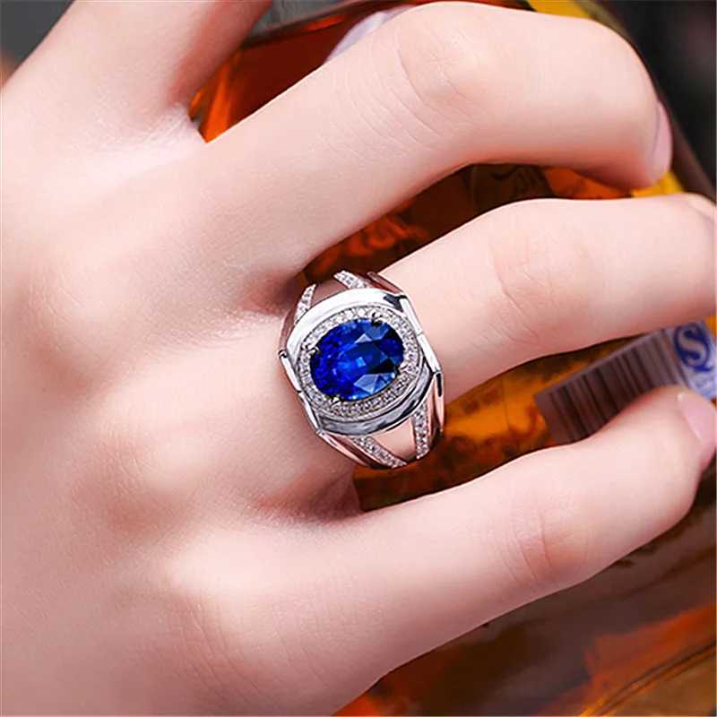 Vintage Male Lab Sapphire Diamond Ring 925 Sterling Silver Jewelry Engagement Wedding Band Rings for Men Party Anniversary Gift XJ250707