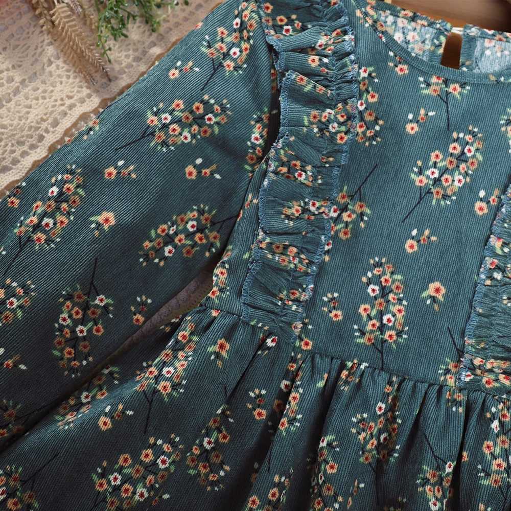 2023 Autumn New Bear Leader Girls Dress Round Neck Ruffled Flower Print Long Sleeve Dress Childrens Fashion Dress R250707