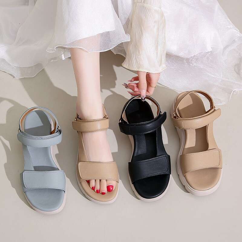 Plus Size Ladies 2025 Summer New Magic Tape Colorful Sandals for Women