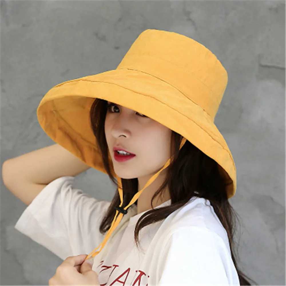 Women Portable Wide Brim Big Visors Anti-UV Fisherman Cap Sun Hat Beach Bucket Hat Foldable Y250707