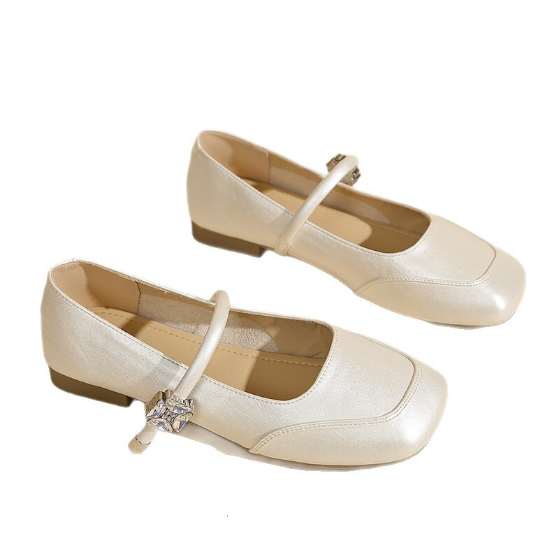 Silver Mary Jane for Women, Square Toe, French Single Strap, Chunky Heel, Elegant and Designer Gentle, Shallow Mouth, 2025 New Style, Flat Shoes