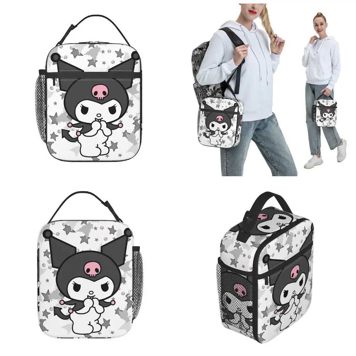 Cartoon Kuromi Insulated Lunch Bags Thermal Bag Lunch Container High Capacity Tote Lunch Box Food Handbags Work Picnic