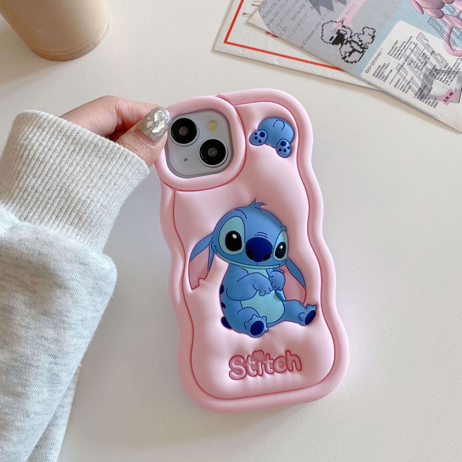 Cartoon Silicone Stitch English Anti-drop Protective Suitable for141516Promax Phone Case ddmythur