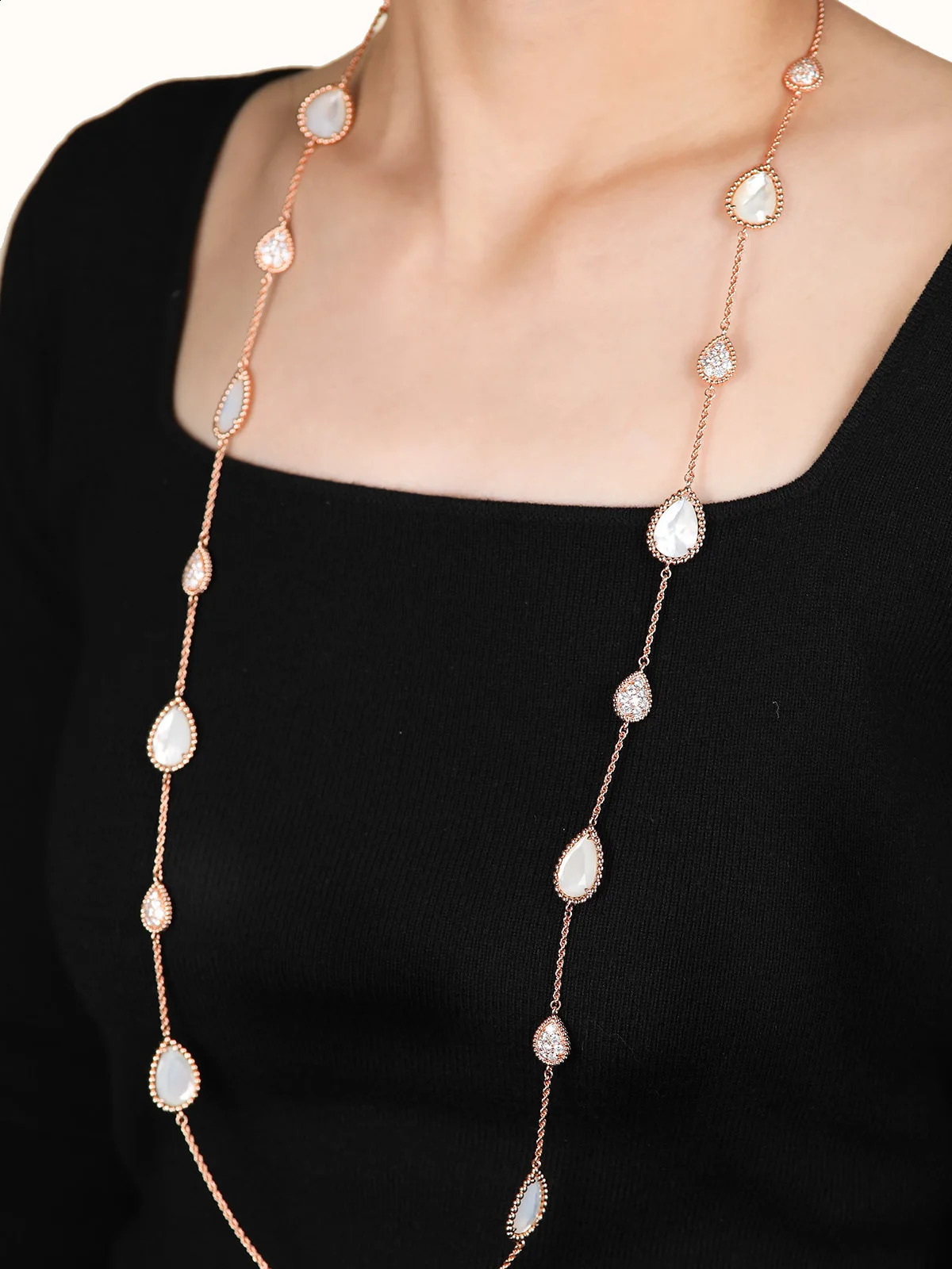 5A Zircon Shell Gemstone Teardrop Bohemian Style Sweater Chain Long Necklaces Gifts for Women Charm Graceful Necklace 250707