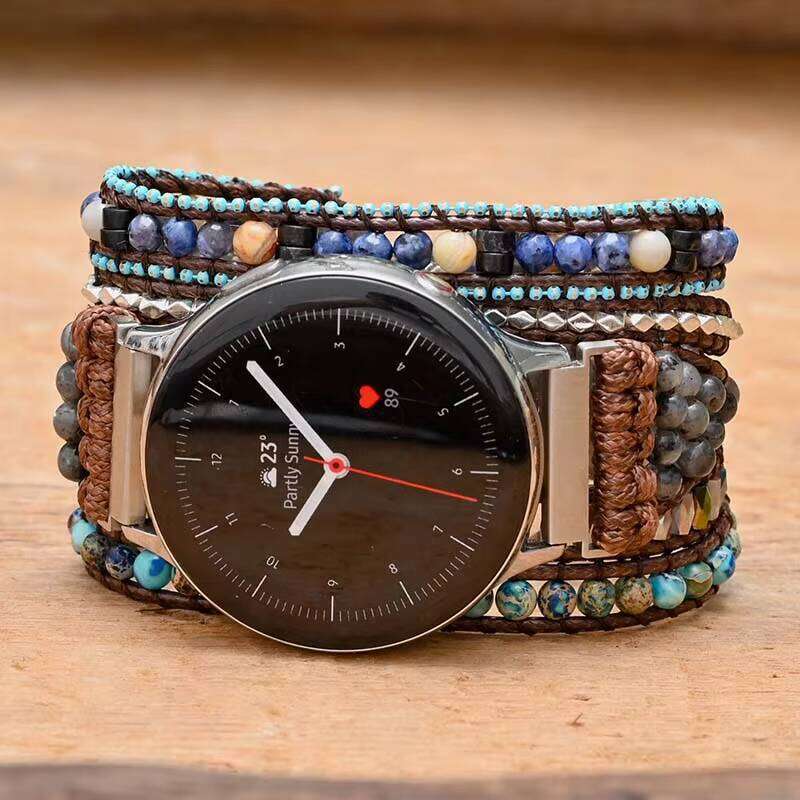Natural Stone Bead Bracelet Bohemian Strap 20mm Compatible with Samsung Active 2/Galaxy Watch 3 41mm 45mm