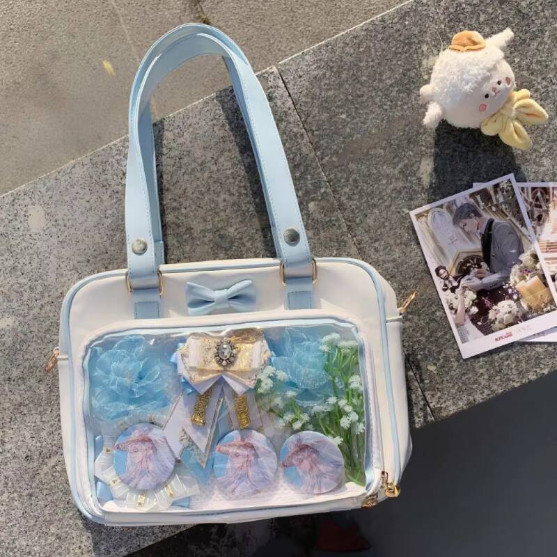 Y2K Cute Bow Ita Girl Transparent Messenger Women Fashion Shoulder Crossbody Ladys DIY Badge Tote Bag Lolita Handbag ddmynov