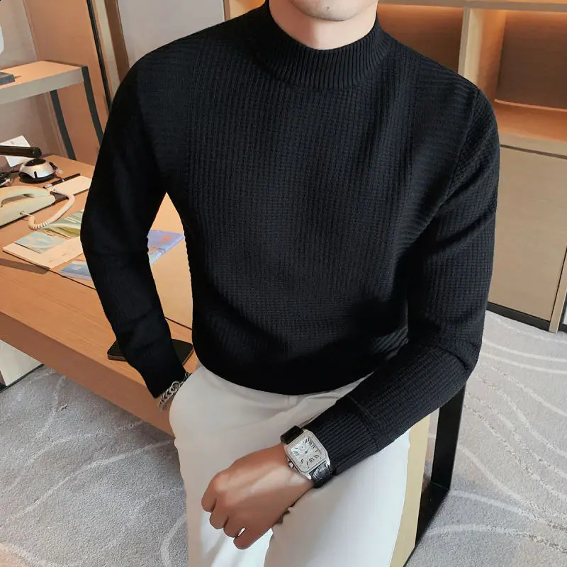 Autumn and Winter Fashion Simple Half High Neck Thickened Warm Inner Style Casual and Handsome Slim Fit Knitted Sweater 250703