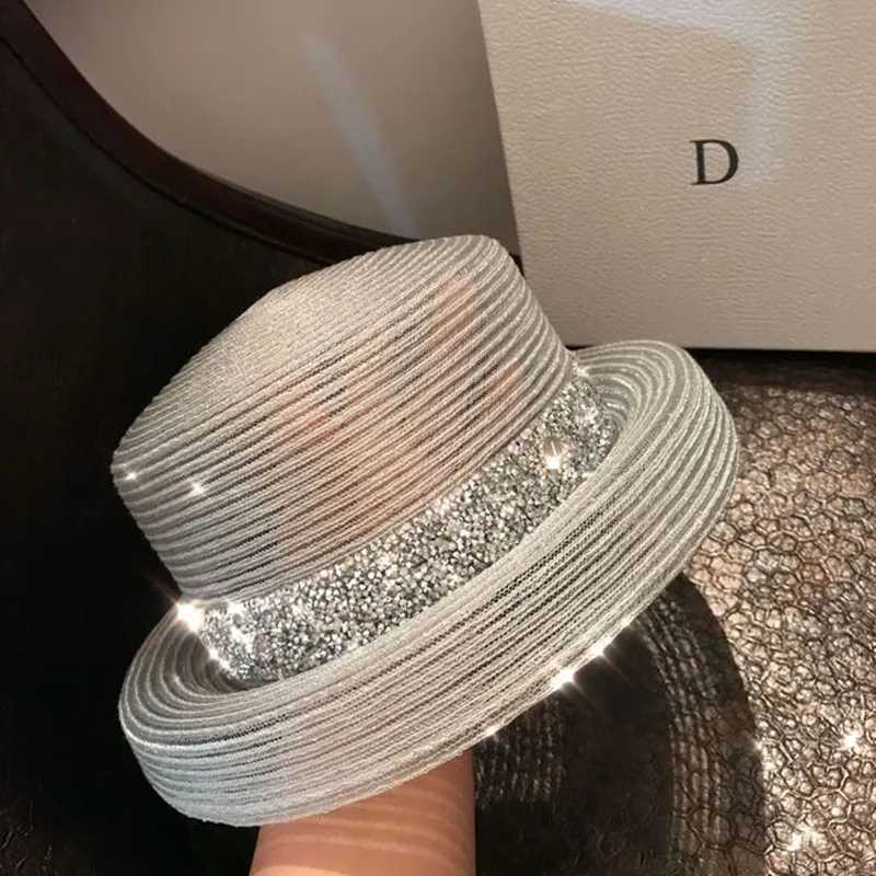 Bucket Hat Summer Hats for Women Fishing Hat Woolen Rhinestone Solid Color Bucket Hat Leisure Outdoor Beach Sun Hat Y250707