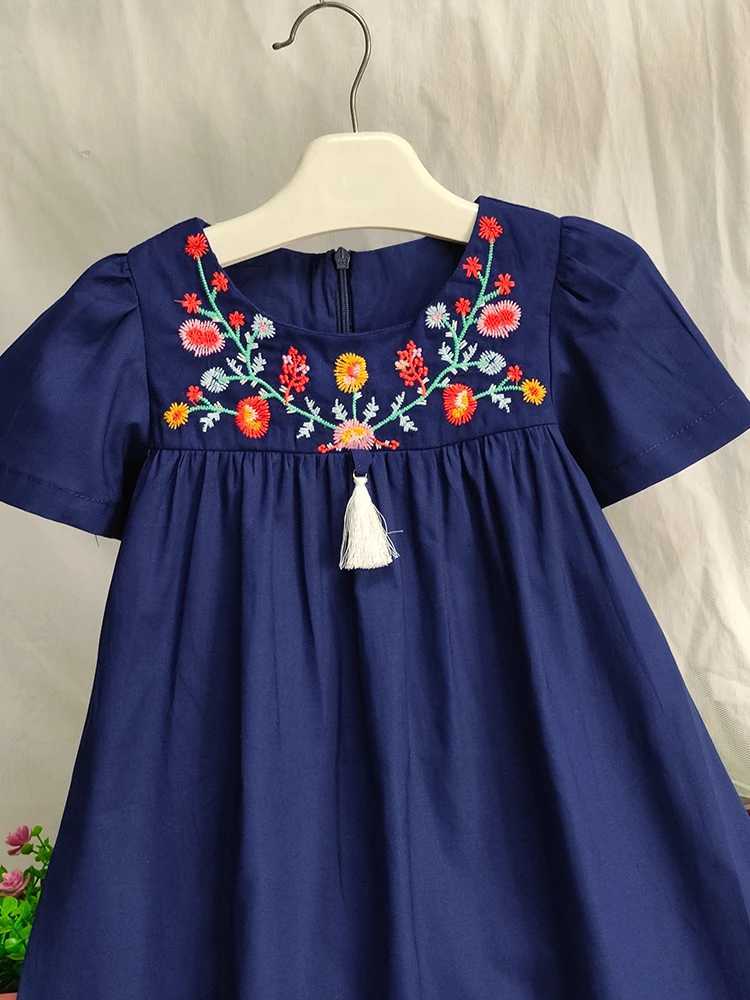 Toddler Girls Short Sleeve Flowers Embroidered Cotton Casual Princess Dress For Party Kids Summer Clothes R250707