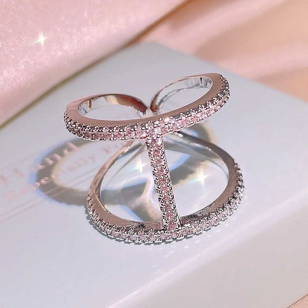 Simple Geometric Double Line Cross Genuine 925 Sterling Silver Ring Hollowed Out Trendy Fine Jewelry for Charm Women Bijoux XJ250707