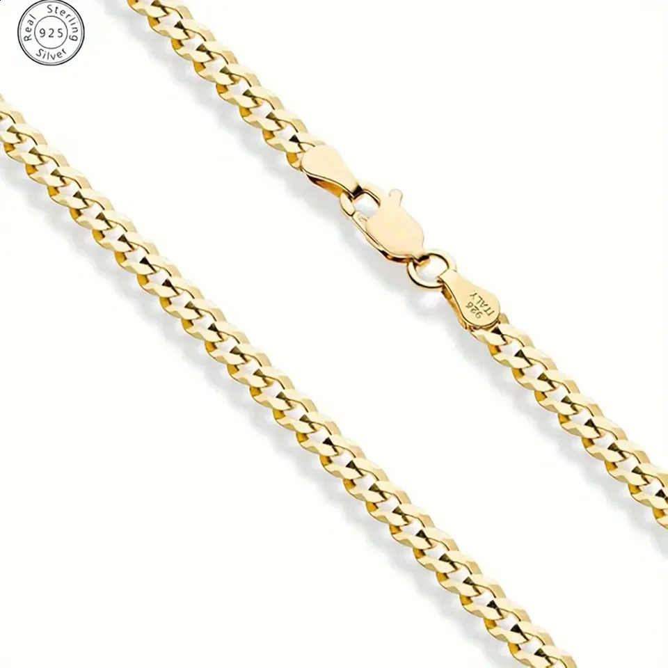 14K Gold Plated 57mm Locomotive Men Punk Rock Curb Cuban Link Chain 925 Sterling Silver Bracelet for Women Biker Jewelry Gift 250707