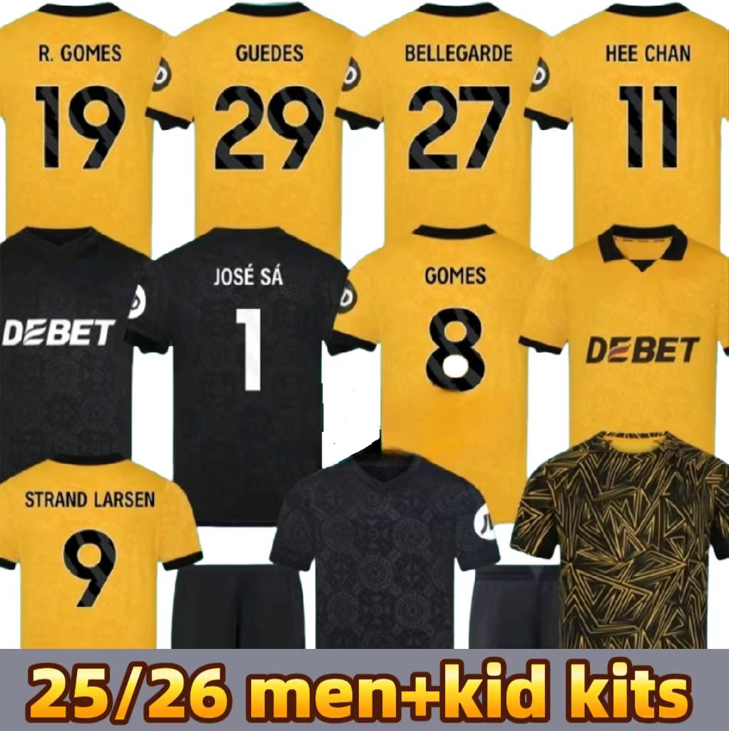 3XL 4XL 25 26 WoLvErHaMpToNes WoLvEs HOME soccer jerseys STRAND LARSEN GUEDES MUNETSI R.GOMES BELLEGARDE DOYLE ANDRE DAWSON men kids Kits football shirt