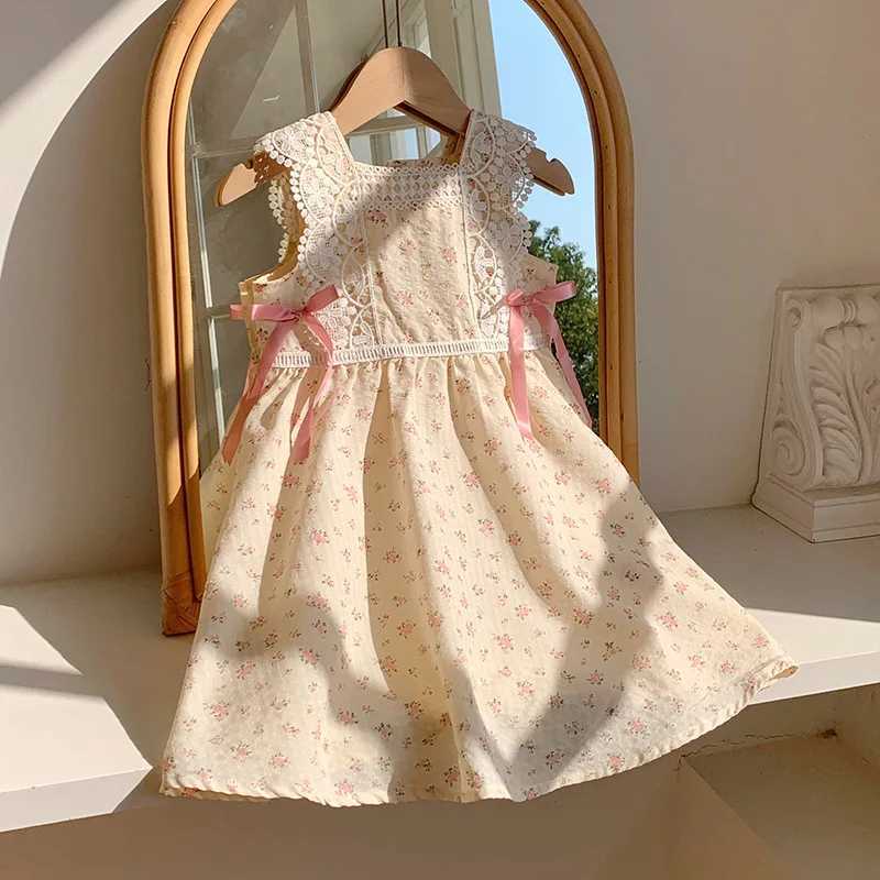 2025 Summer Korean Version Bow Lace Girls Dress Temperament Sleeveless Childrens Princess Skirt Vest Skirt R250707