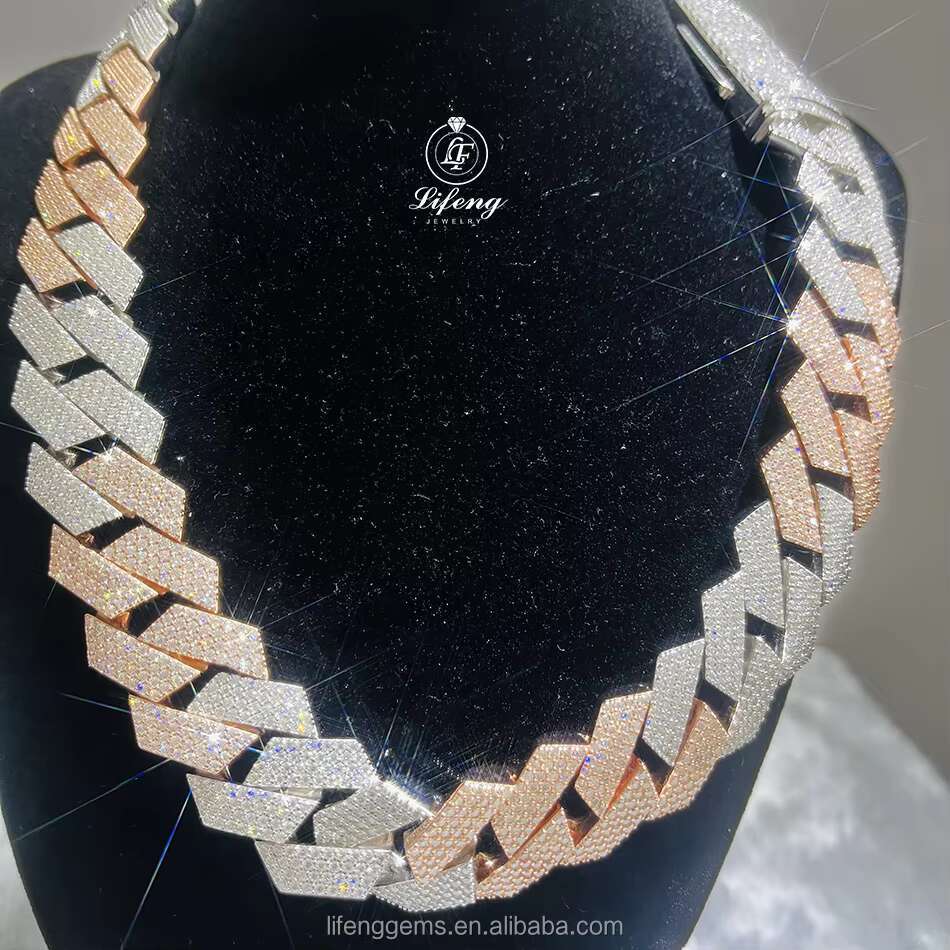 Mens Hip Hop Cuban Chain Necklace 20mm 4rows VVS Moissanite Diamond Rose Gold White Gold Plated Link Gift