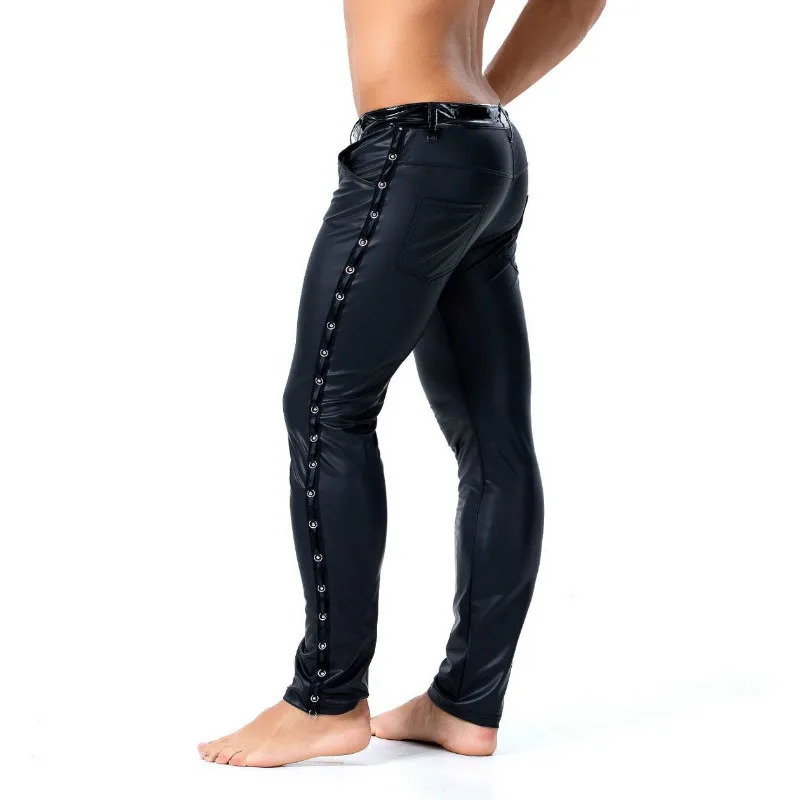 SXXL Men Leather Rivet Pants Slim Fit Elastic Style Spring Summer Fashion PU Trousers Motorcycle Streetwear 250704