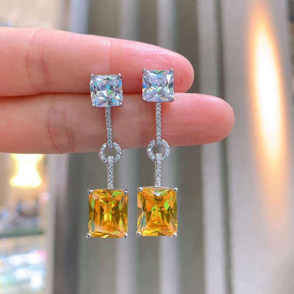 Trendy Pink Studs Micro Pave Imitation Yellow Dia Drop Earrings For Women Live Streaming B12