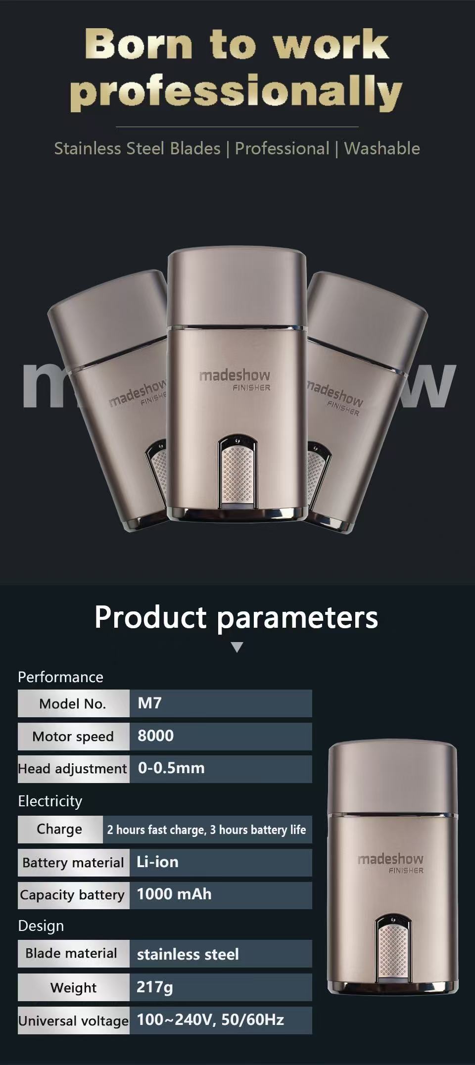 Madeshow M7 Shavers for Men,Professional Oil Head Reciprocating Hair Clippers Metal Body 0MM Cutter Electric Beard Trimmer