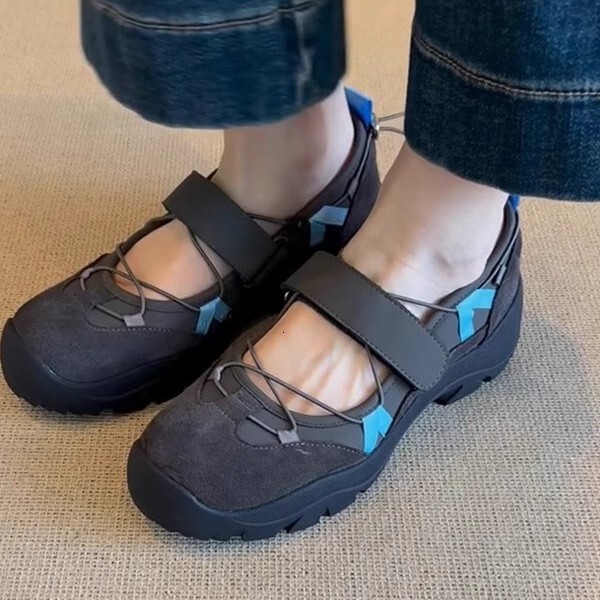 Genuine Leather Thick Sole Shallow Mouth Velcro Mary Jane for Women, Niche Designer Handmade Sports Casual Elegant Versatile Single Shoes