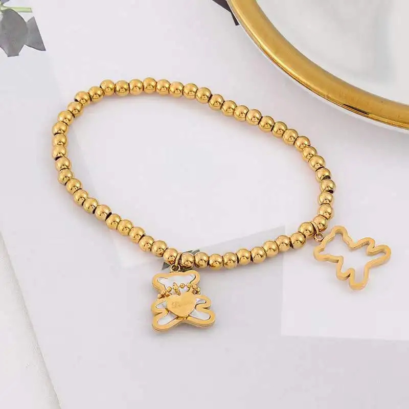 XIYANIKE Cute Style Women Bracelet Stainless Steel Bear Shape Beads Bracelets for Holiday Party Girls Jewelry 250707