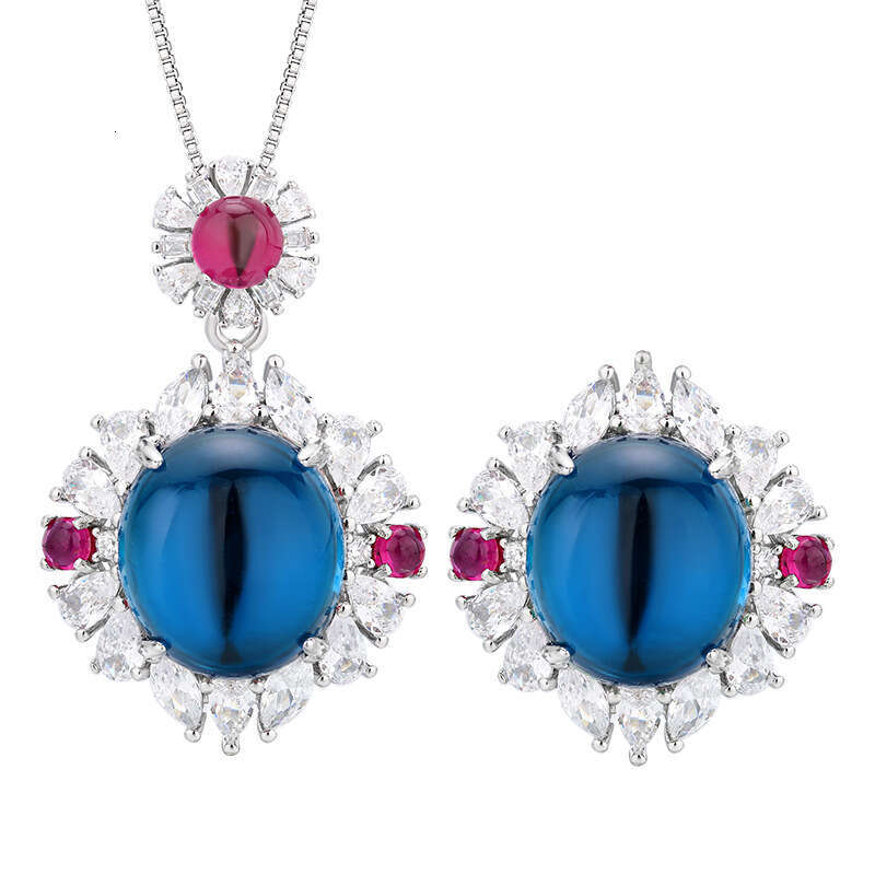 Huayoumei New Jewelry Set Necklace Ring Blue Cubic Zirconia Fashion Style For Women 8F8