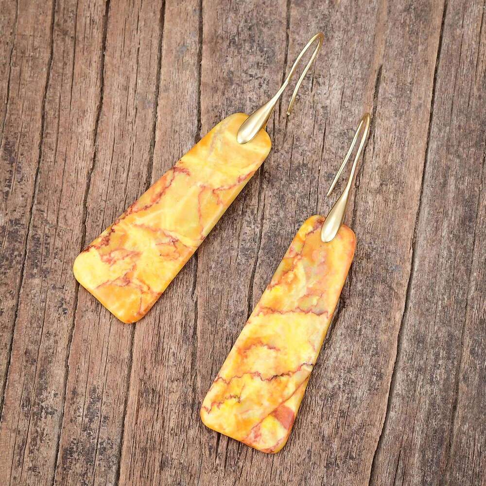 Imperial Jasper Trapezoid Earrings Pink and Orange Natural Stone Bohemian Dropshipping