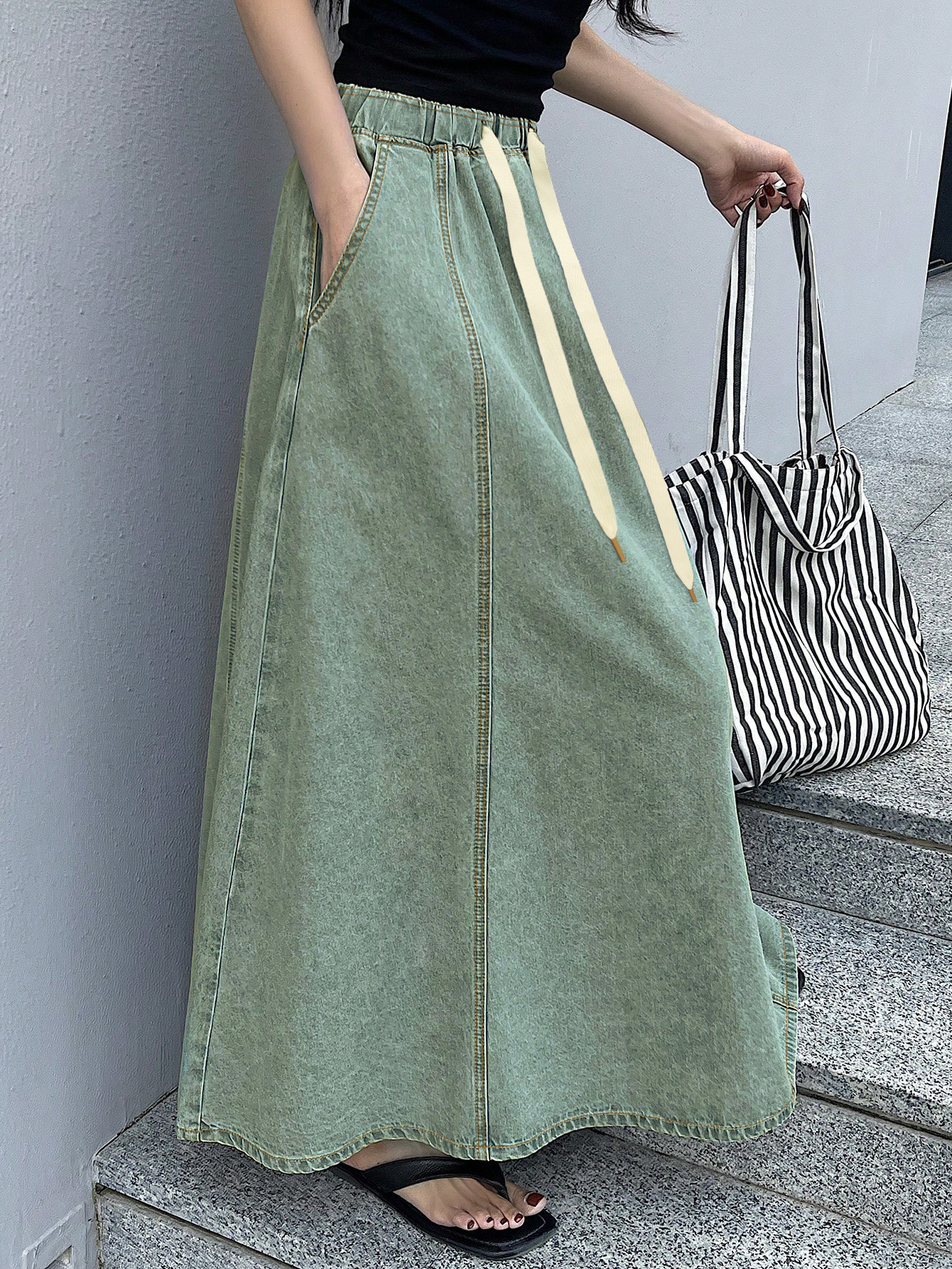 F2603 New simple American design elastic waist loose skirt ladies casual denim skirt