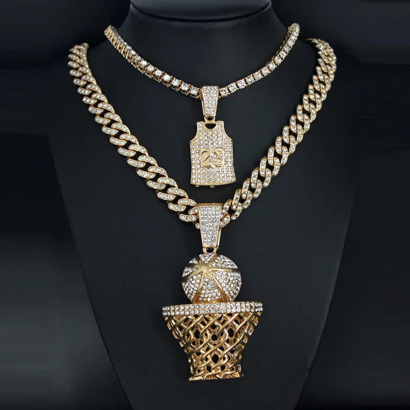 Hip Hop Rhinestone Number 23 Basketball Pendant Necklace Iced Out Chain Sports Necklaces For Men And Women Jewelry Gift 250707