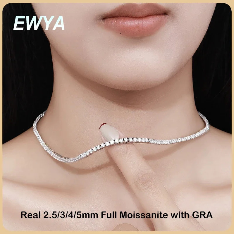 EWYA Sparkling Real Full 2.5/3/4/5mm D Color Tennis Necklace for Women S925 Silver Diamond Neck Chain Necklaces Gift 250702