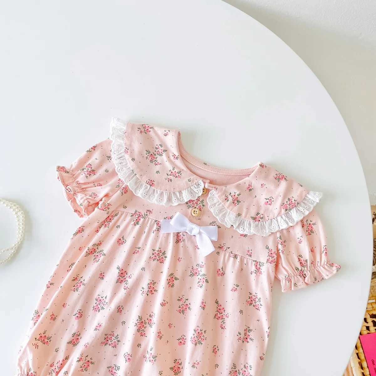Sanlutoz Floral Infants Girls Short Sleeve Bodysuits Summer Newborn Baby Girls Cotton Princess Clothes R250707