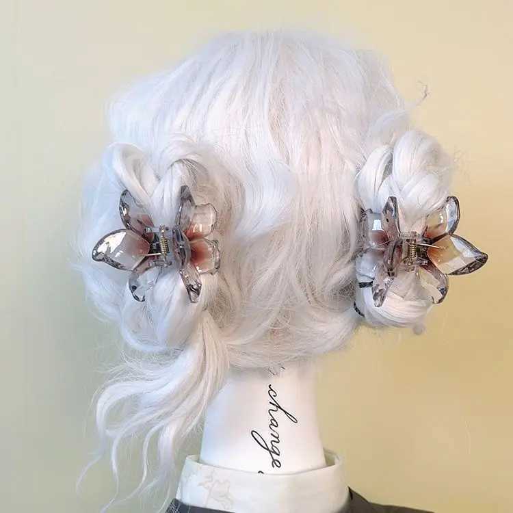 2Pcs/set Korean Acrylic Flower Butterfly Transparent Gradient Hair Claw Clip Climp Hairpin For Girls Barrettes Hair Accessories Z250707