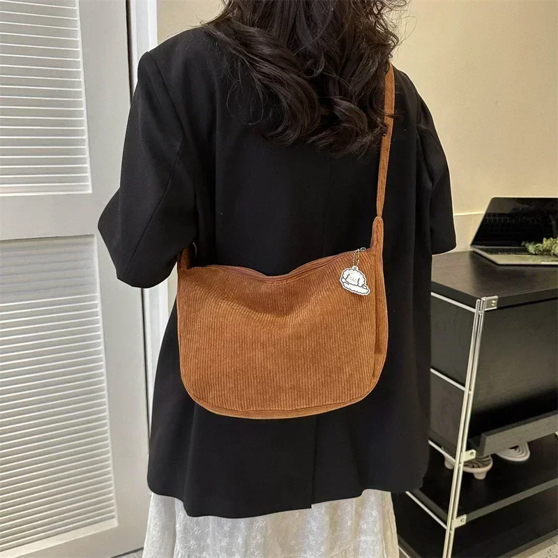 Corduroy Crossbody Bags for Women Ladies Large Capacity Shoulder Bag Fashion Purse and Handbags Solid Color Women Messenger Bag