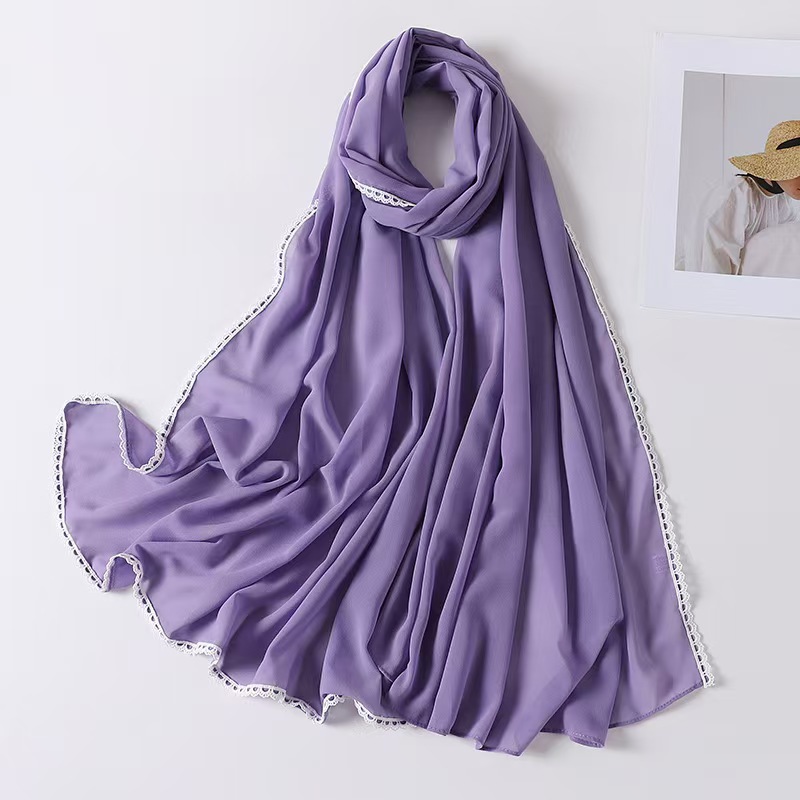 T1163 New Malaysia Indonesian Baotou Lace Decorative Headscarf Pearl Chiffon Scarf