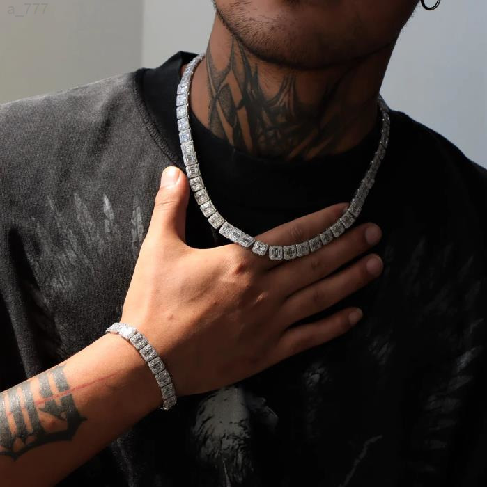 Hiphop 9mm Tennis Chain Cluster 925 Silver Iced Out Square Baguette Necklace Vvs Moissanite Tennis Chain