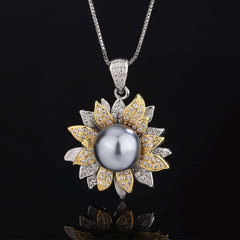 Set Jewelry Imitation Natural Pendant Ring S Sier Needle Gray Pearl Earrings Two-Tone Electroplating B52