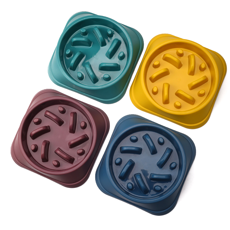 Multi-Colored Pet Dish Set: Non-Skid Mat & Slow Eating Plate Combo Pack