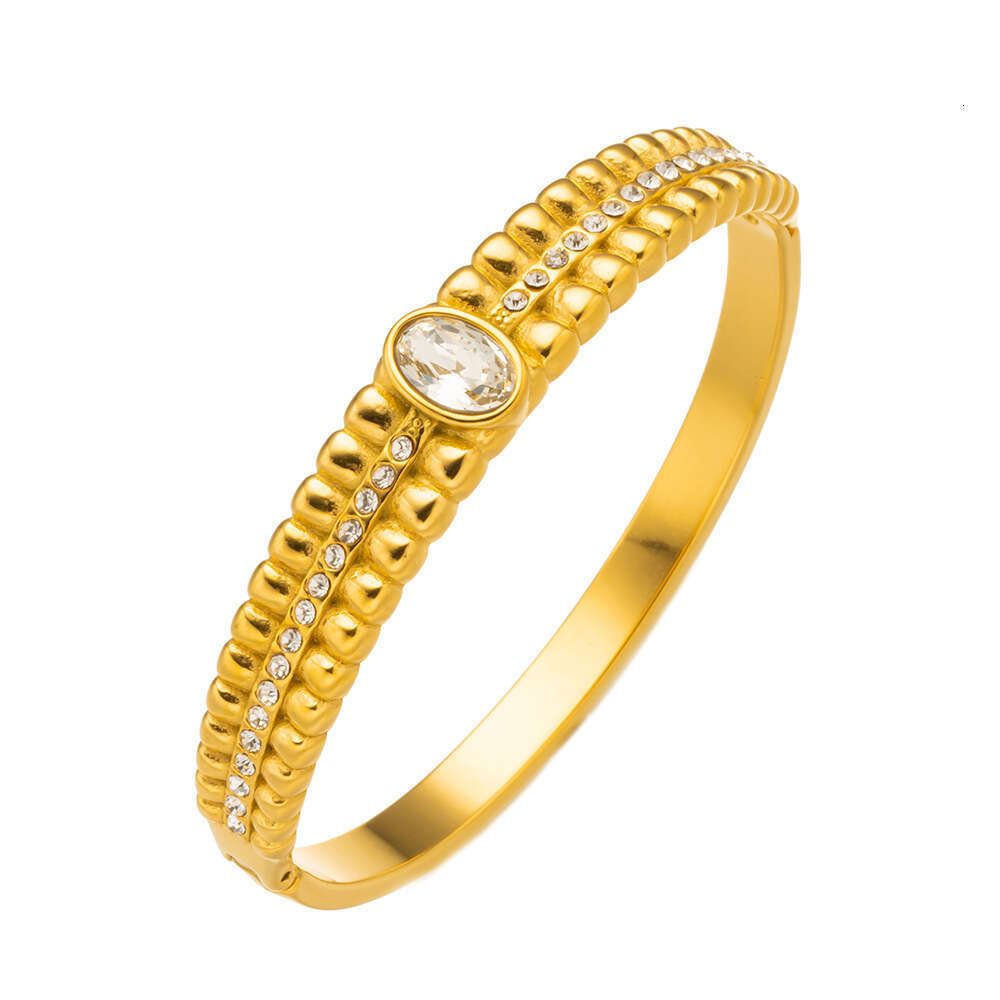 2025 Luxury jewelry designer necklace, vintage women's hollow out inlaid white green zircon stainless steel bracelet, summer gift, party, daily - view 5