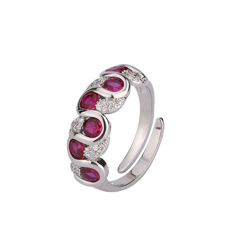 Huayoumei Jewelry Trapezoidal Ring Red Corundum Earrings Sier Needle Ins Fashion High-End Set 688