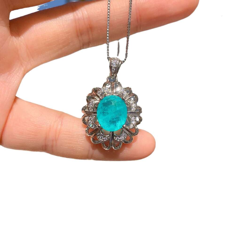 Hua Youmei Imitation Natural Paraiba Necklace Wedding Evening Jewelry Three-Piece Set Earrings Ring 196