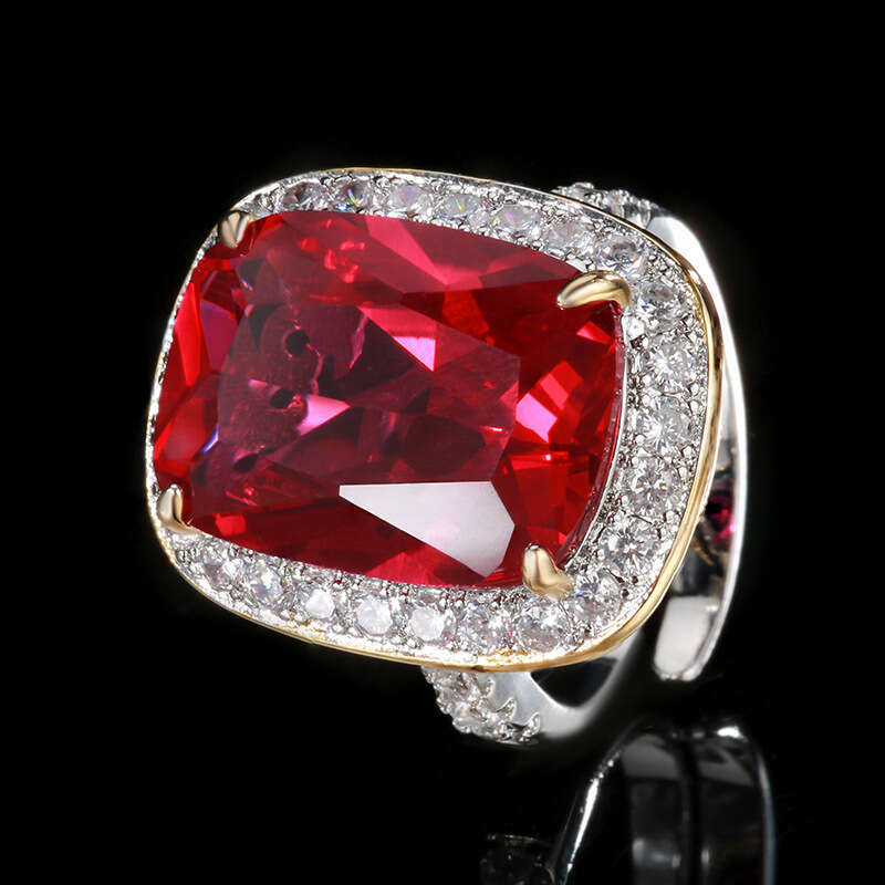 Hua Youmei Jewelry Ring Imitation Red Corundum Emerald Zircon Women's High-End Luxury Accessories 56F