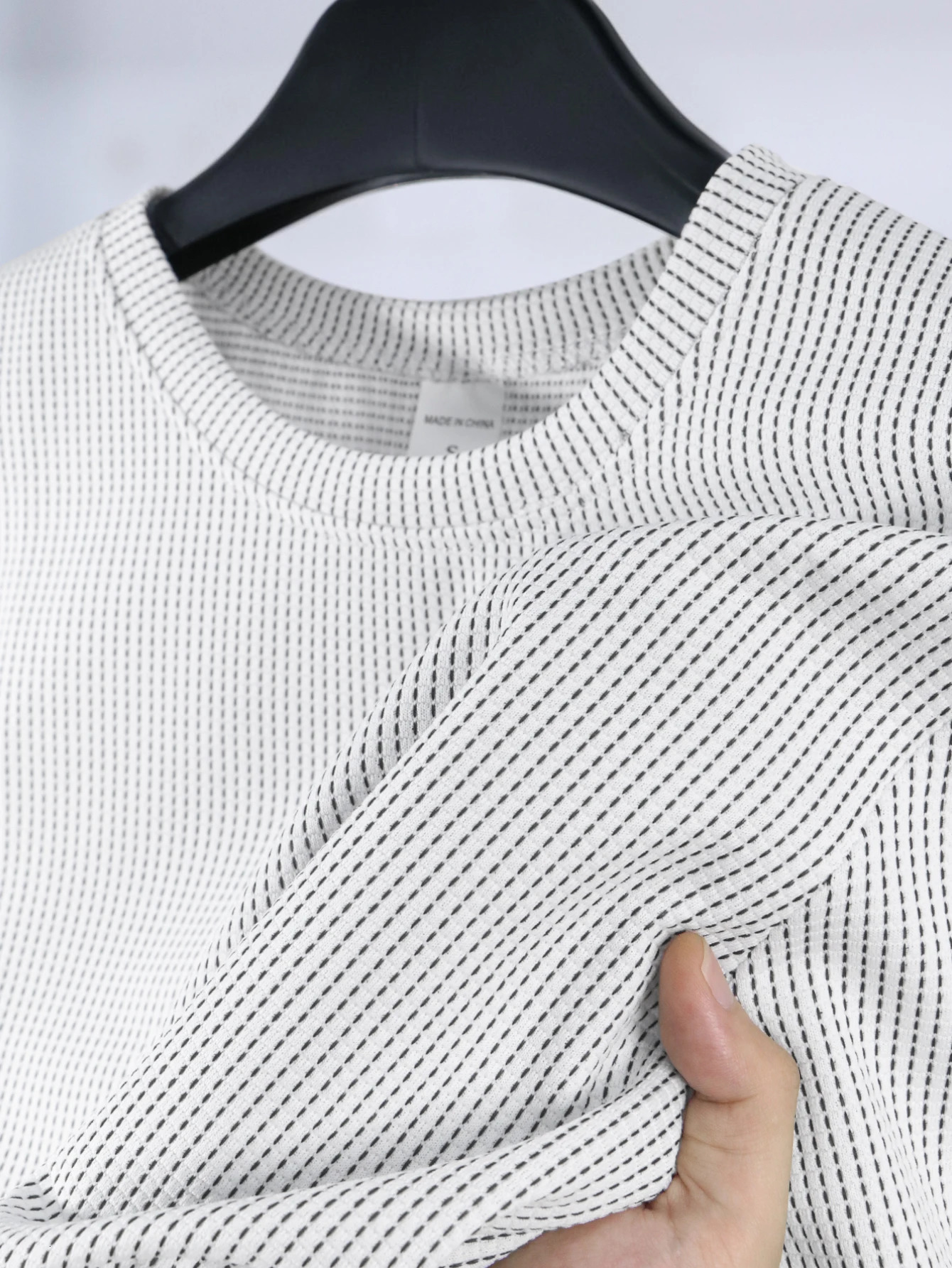 Summer Waffle Casual Sports Comfortable Breathable Grid Round Neck Short Sleeved T-shirt for Mens Short Sleeved Top Male 250708