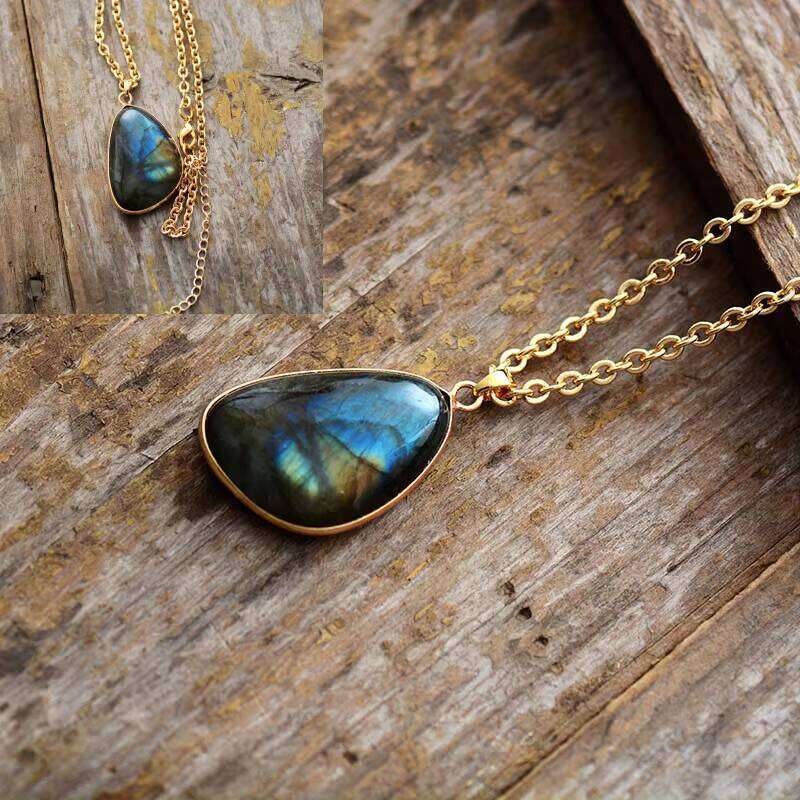 Bohemian Natural Stone Labrador Pendant Handmade Jewelry Necklace