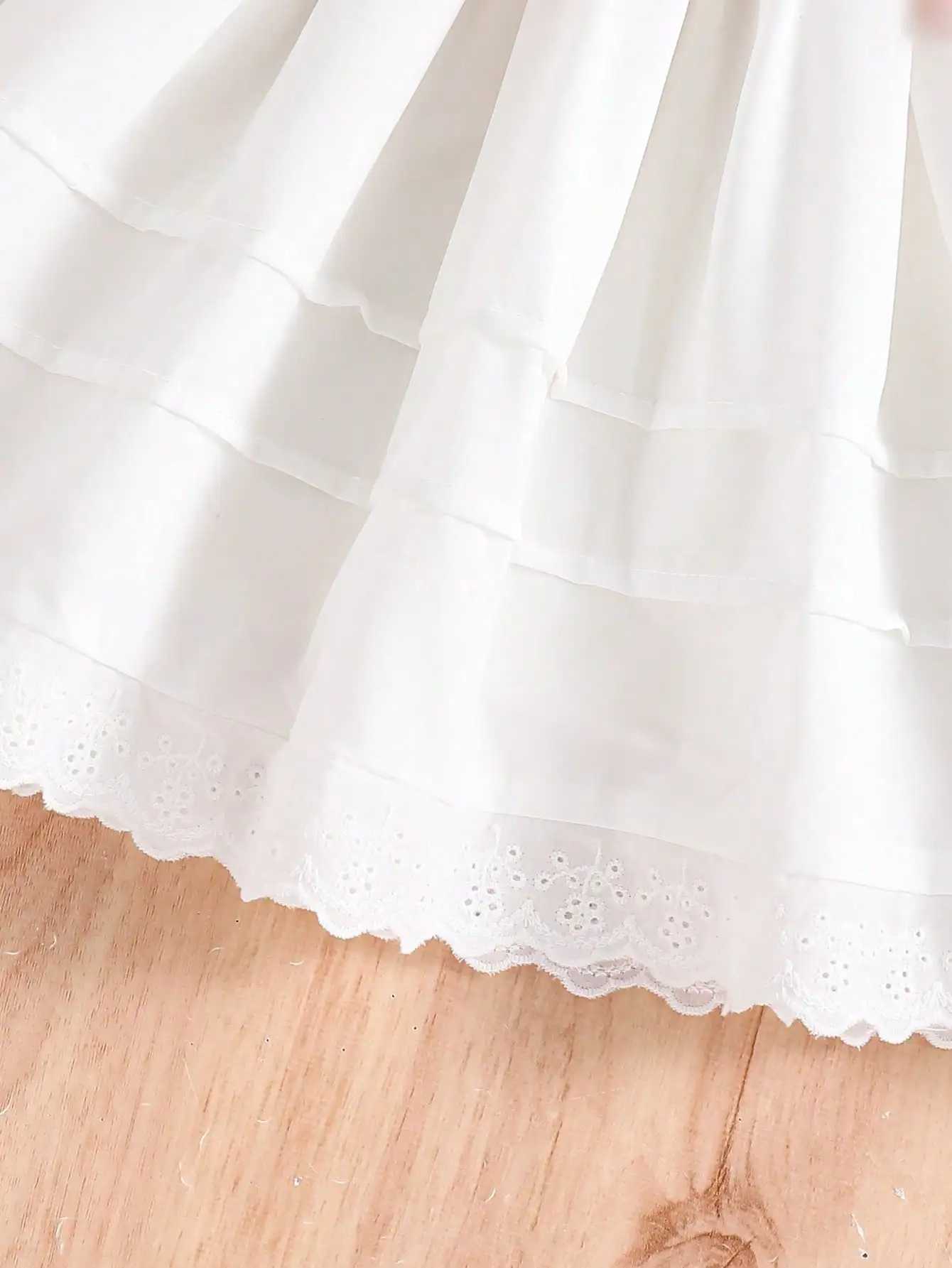 Girls 4-7Y White Princess Dress with Bow Puff Sleeves Elegant Party Dress for Birthday/Photo Spring Summer R250707
