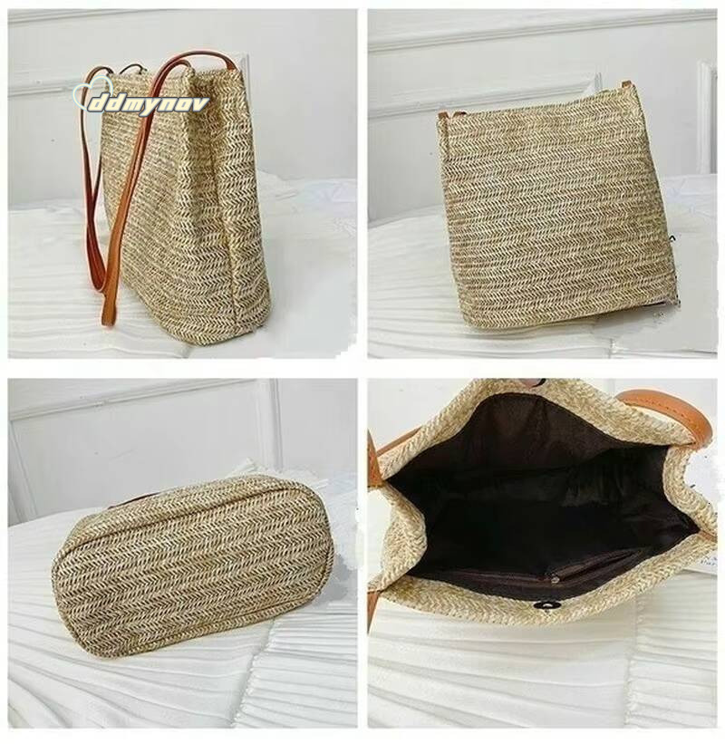 Womens Straw Woven Large Rattan Basket Bag Summer Women Messenger Crossbody Bags Girls Small Beach Handbag New ddmynov